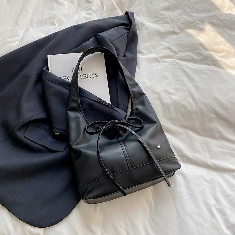 Trendy 2025 Korean Waxed Leather Bow Shoulder Bag Spacious Womens Crossbody Tote for Daily CommuteT251213