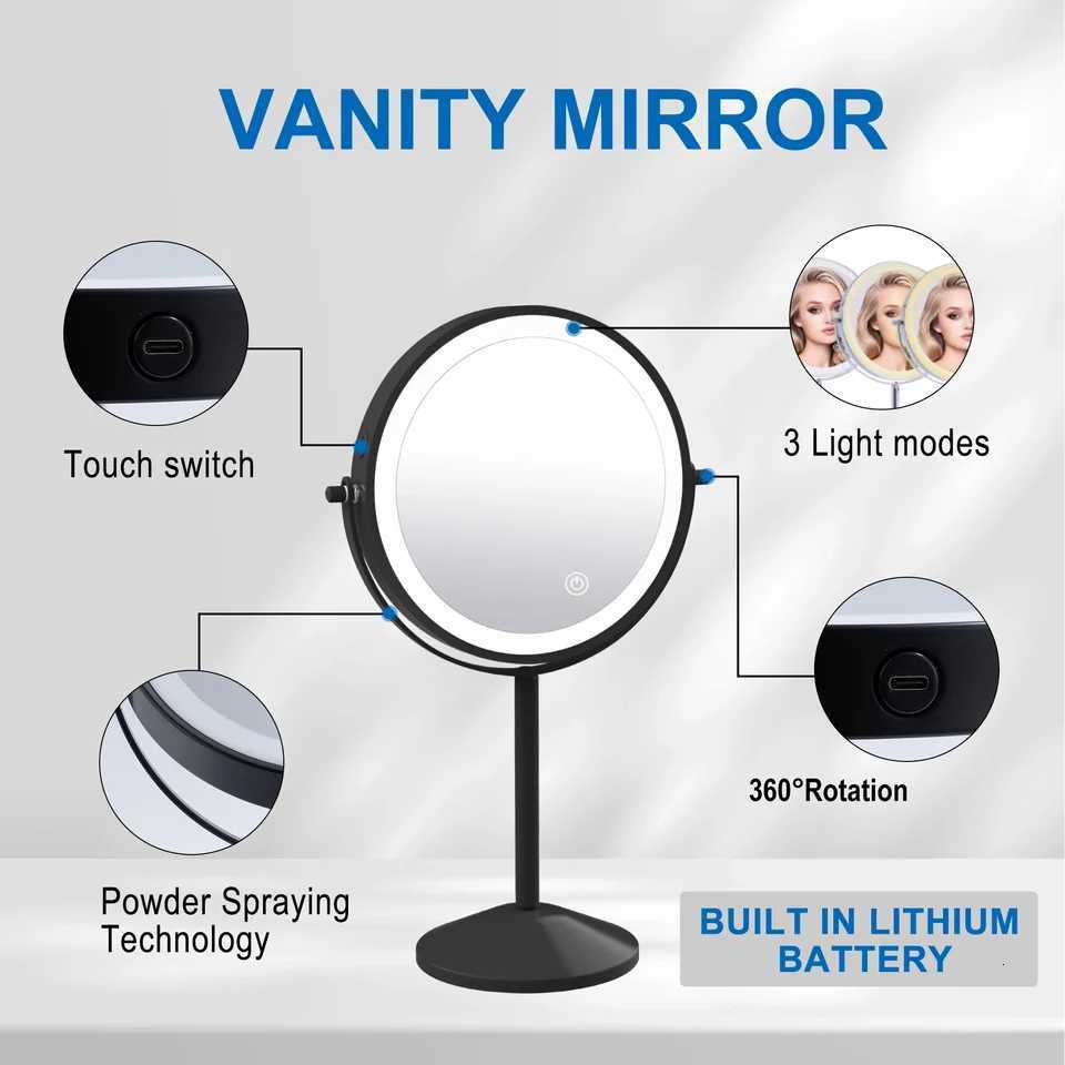 TUSHENGTU Charging Makeup Mirror With Light 10X Magnifying Double Mirrors For Makeup 360 Degrees Table Standing Cosmetic MirrorT251213