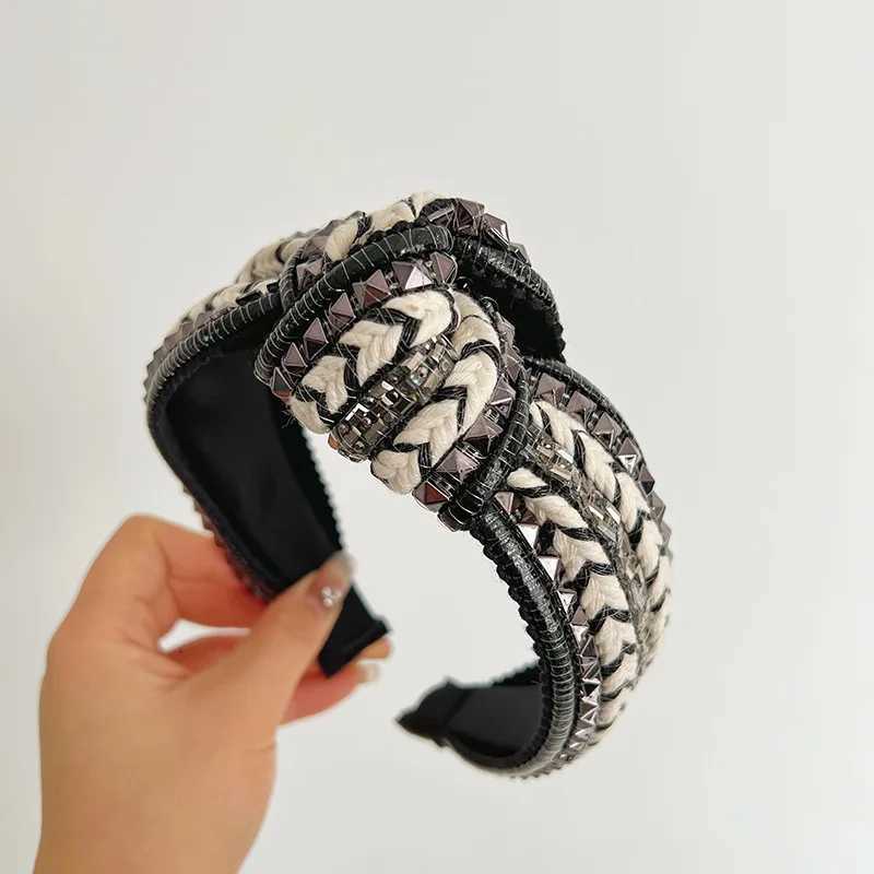 Popar Rivets Sequins Hair Accories Heaear For Wen Luxury Sier Wire Woven Metal Punk Style Rivets Hair Hoops dr Y251213