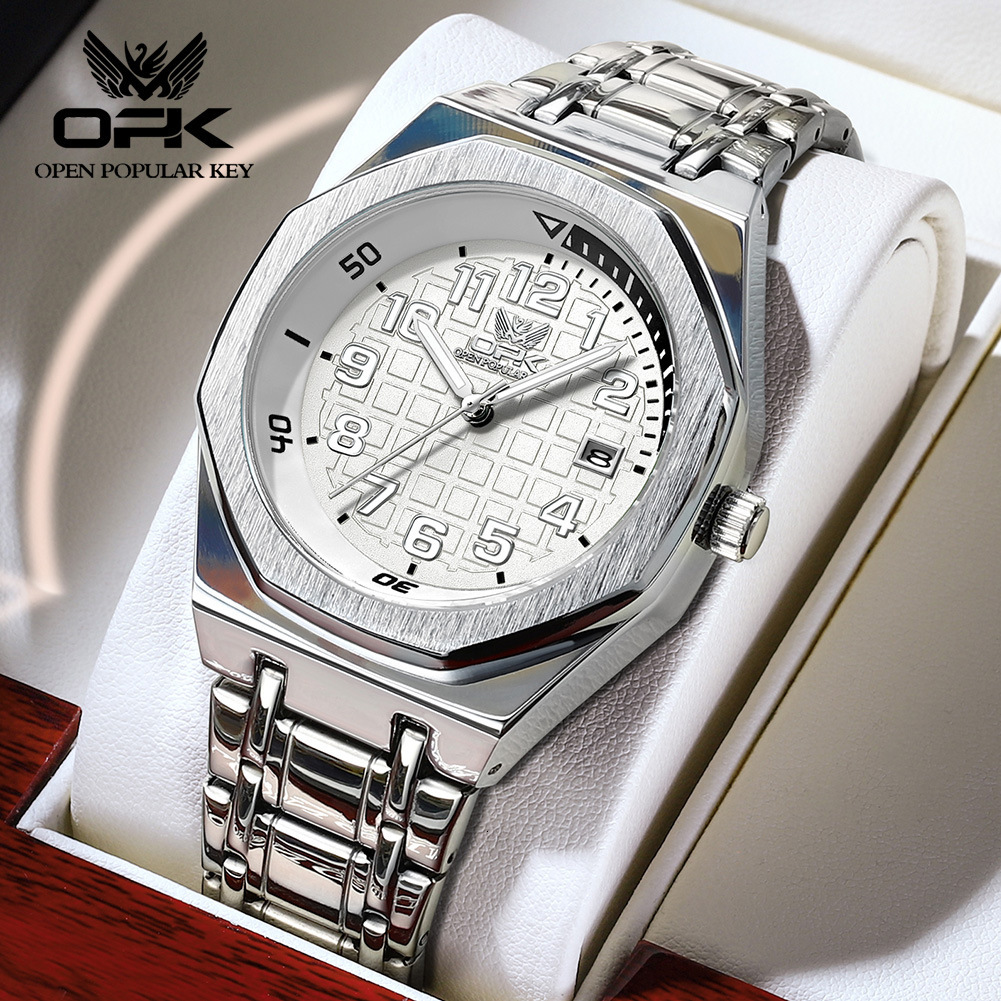 OPK Designer Men's Watch, Fashionable, Waterproof, Simple And Luxurious Outdoor Sports Watch, Metal Dial Steel Band Wristwatch For Men