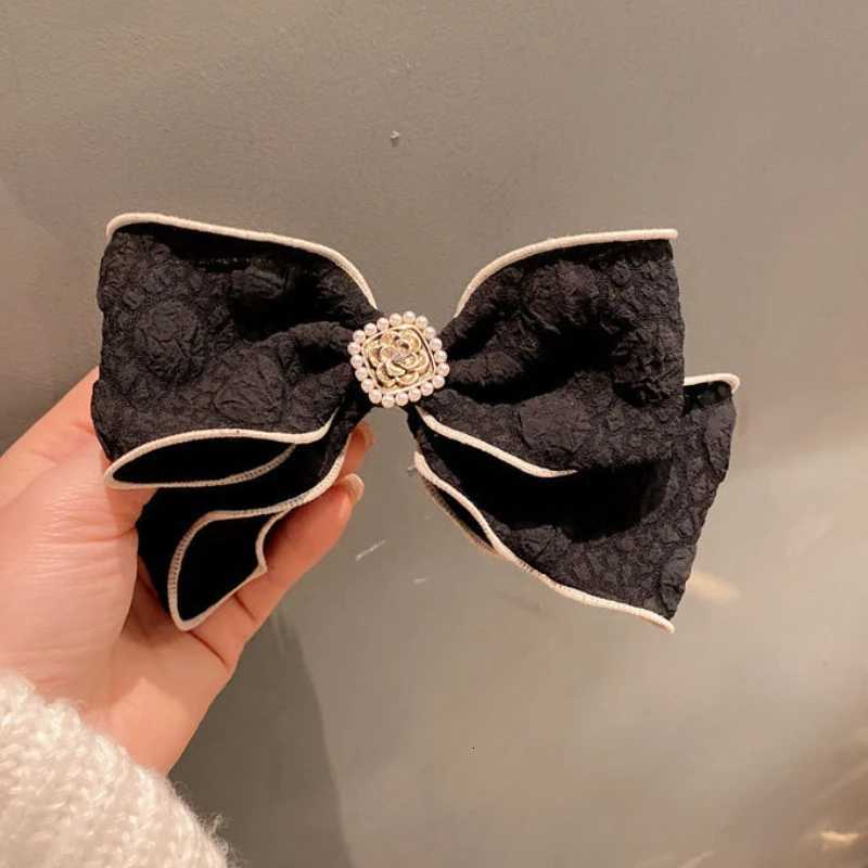 Elegant Fabric Bowknot Pearl Hair Clip Spring Clamp for Girls Trendy Headpiece Hairpins Headdress Korean Hair Accessories Y251213
