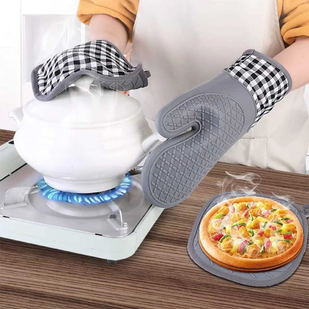 1pair Heat Resistant Silicone Kitchen Mini Oven Mitts High Temperature Oven Microwave Non-Slip Grip Surfaces Kitchen Tool H251212