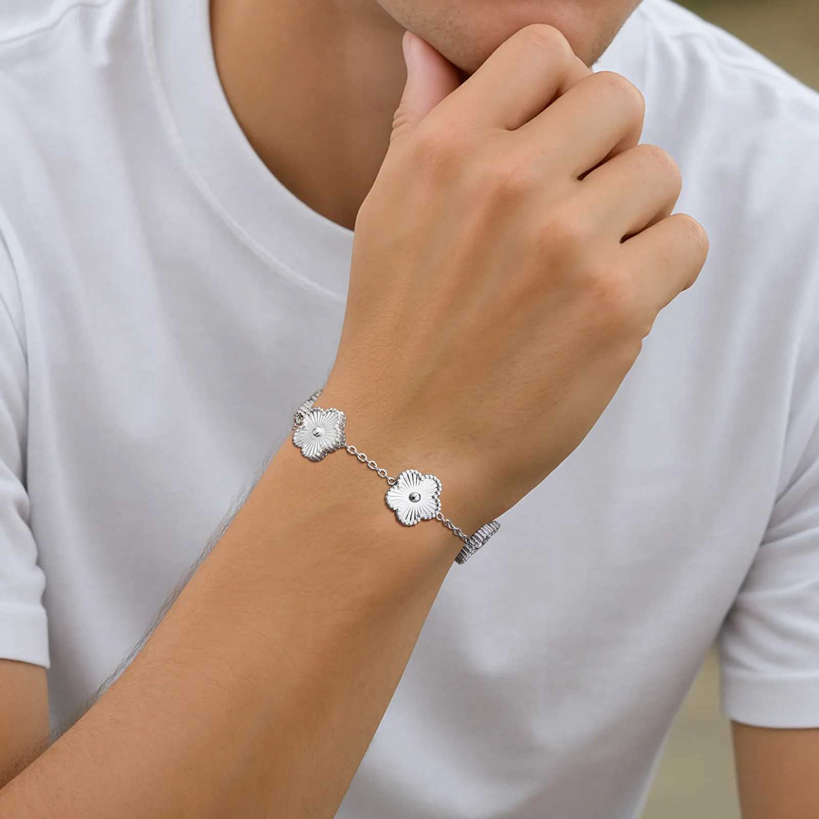 Lucky Flowers Chain for Women And Men Stainless Steel Silver Color Jewelry Gift for All Seasons M251213