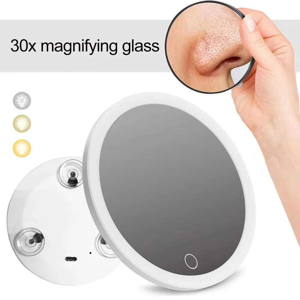 10CM 30X Magnifying Mirror With Tweezers Travel LED Makeup Mirror 3 Suction Cups Rechargeable Dimmable Magnified Vanity MirrorT251213