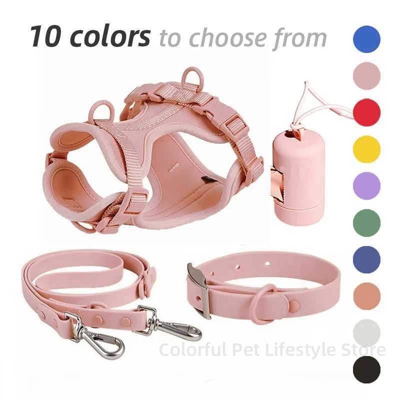 4-Piece Set Dog Harness Dog Leash Dog Collar Adjustable Waterproof Easy To Clean Dog Vest Harness With Dog Poop Bag Holder M251213