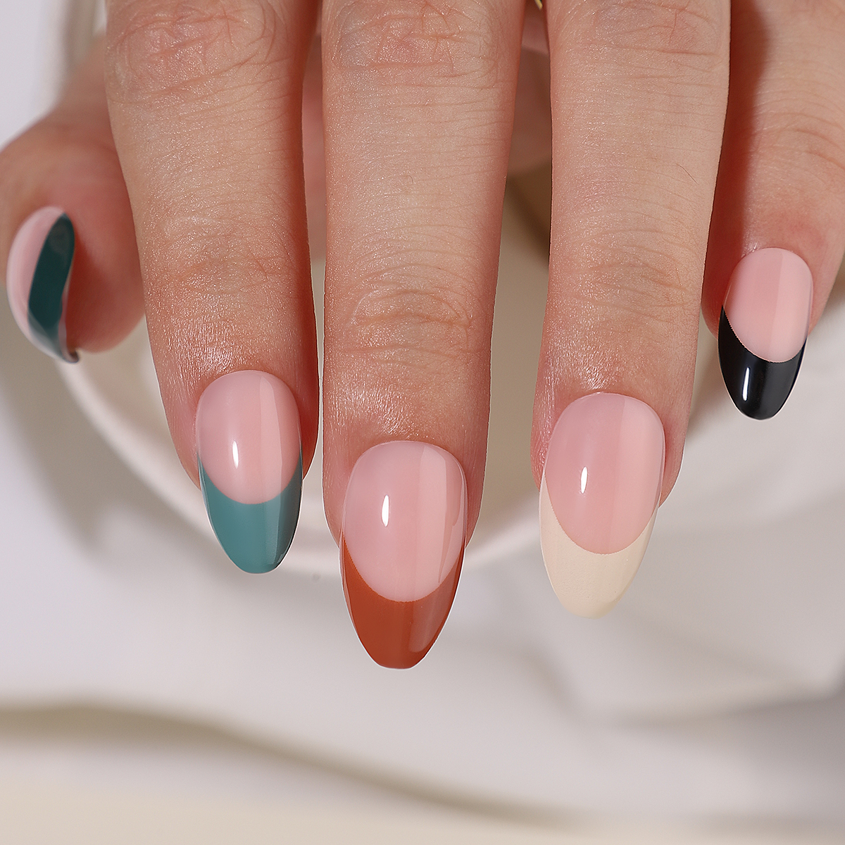 French Tip Press On Nails Almond Hot Pink Short Stick Fake Nails For Women Glue Different Sizes Soft Gel False Nail Kit Berry