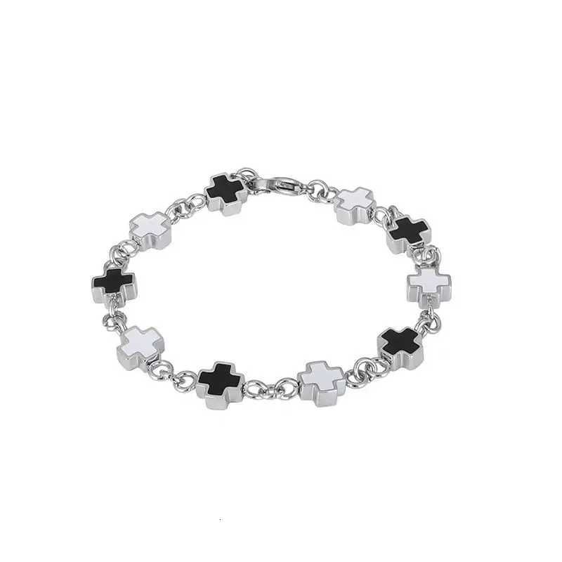 Black White Spliced Cross for Men BoysNever Fade Stainless Steel Chain Stylish Punk Jewelry Gift M251213