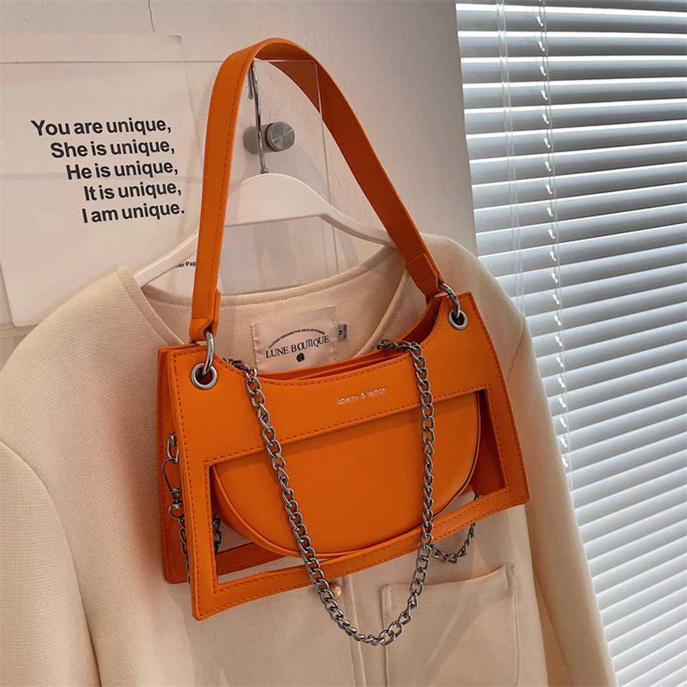 Bright Orange Green Casual Crossbody Bag Cut-out Shoulder Purse With Chain Women Underarm Bag Creative Design Crossbody PackT251213
