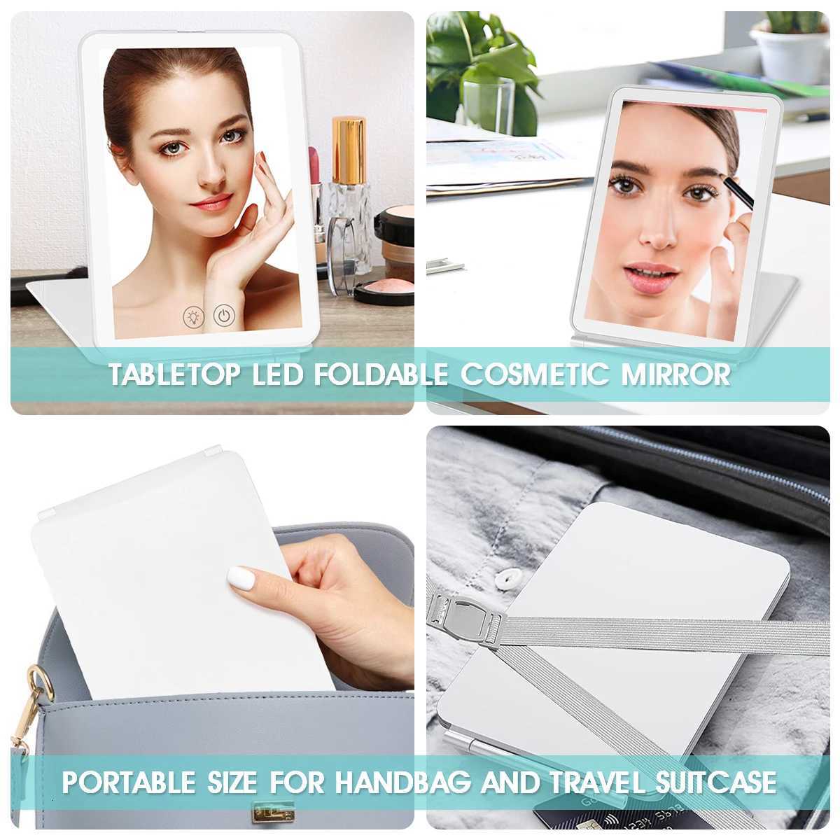 LED Makeup Mirror Cosmetic Mirrors With Light Foldable Travel Makeup Touch Screen Dimm with 10X Magnifying Detail Vanity MirrorT251213
