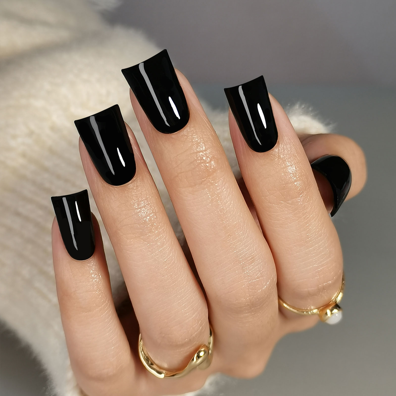 press on nails black 30 pieces of medium-length and thickened duck-foot-shaped nails,suitable as gifts for girls and ladies, as well as daily wear nai