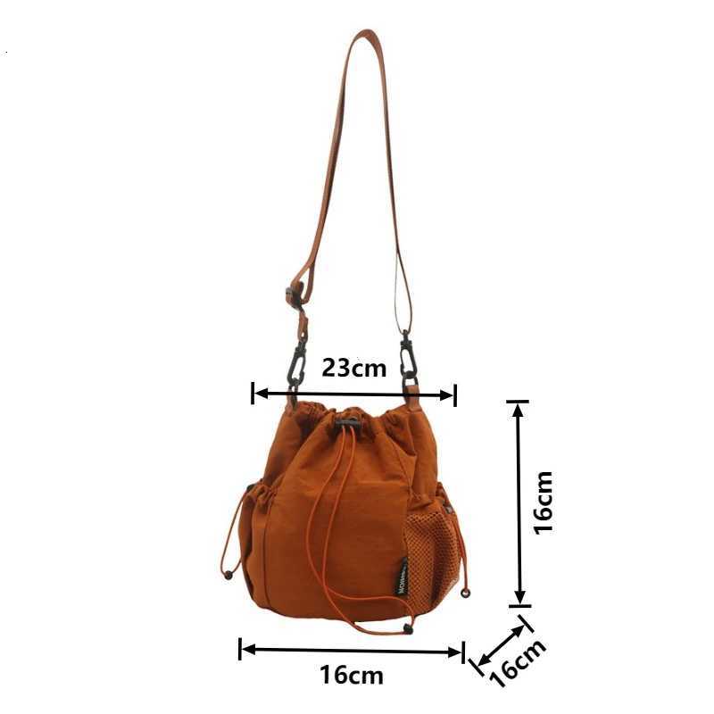 Lightweight Nylon Bucket Bag Womens Crossbody Bags Ins Drawstring Mobile Phone Bag Korean Single Shoulder Bag Casual HandbagT251213