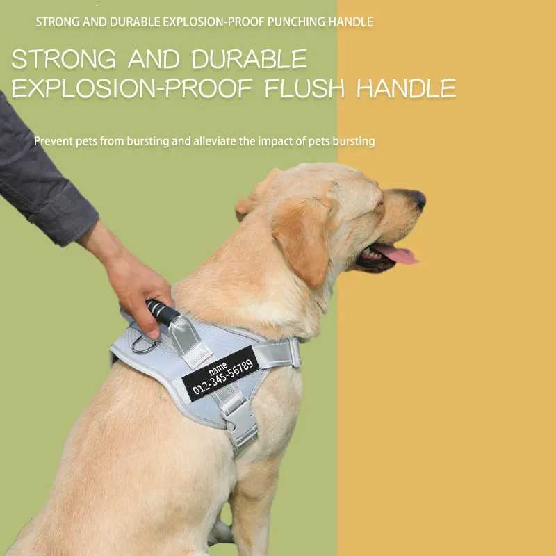 Customized Name Dog Harness Labrador Retriever Harness Medium Large Dog Reflective Adjustable Outdoor Walking Pet Supplies M251213