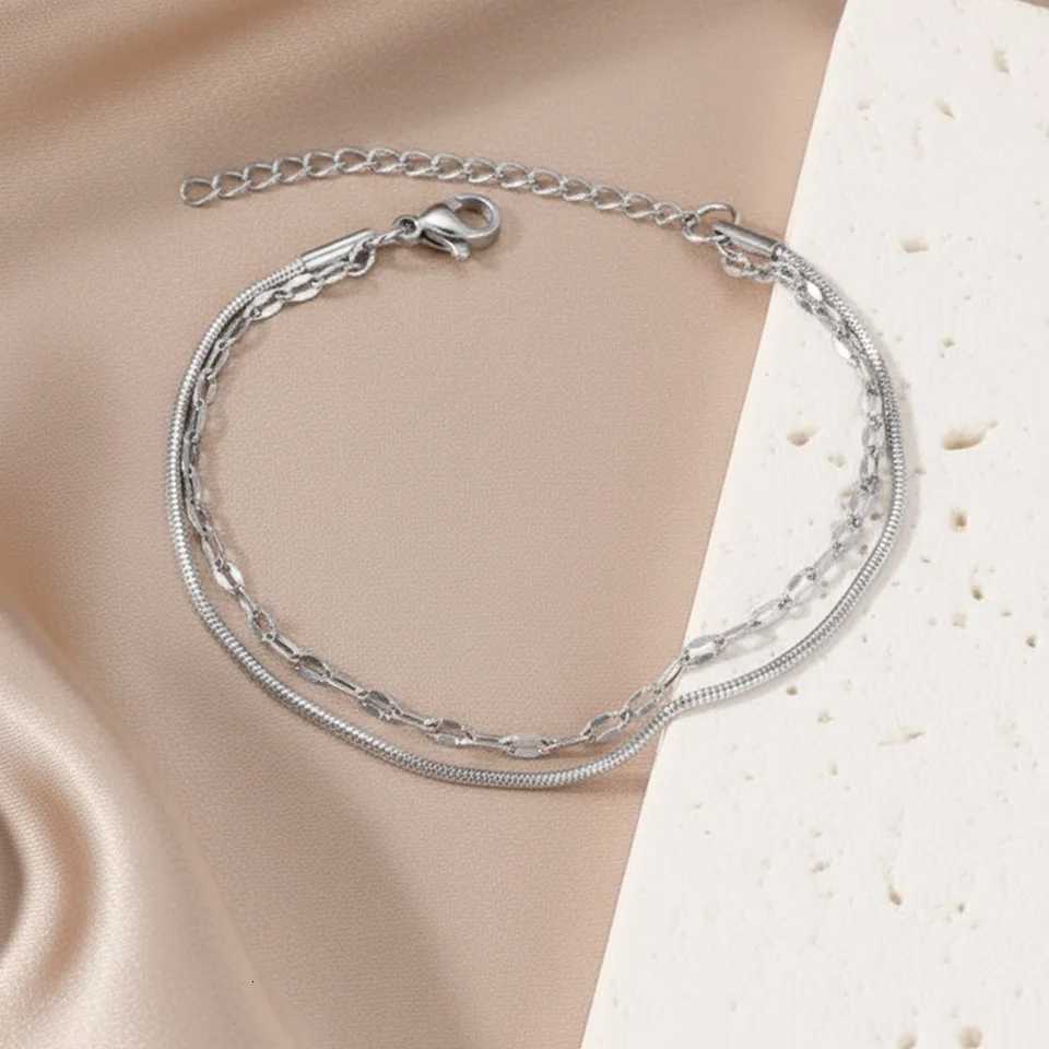 Stainless Steel Lip Chain Premium Double-Layer Minimalist Womens Fashionable Versatile Wrist Accessory Creative Gift M251213