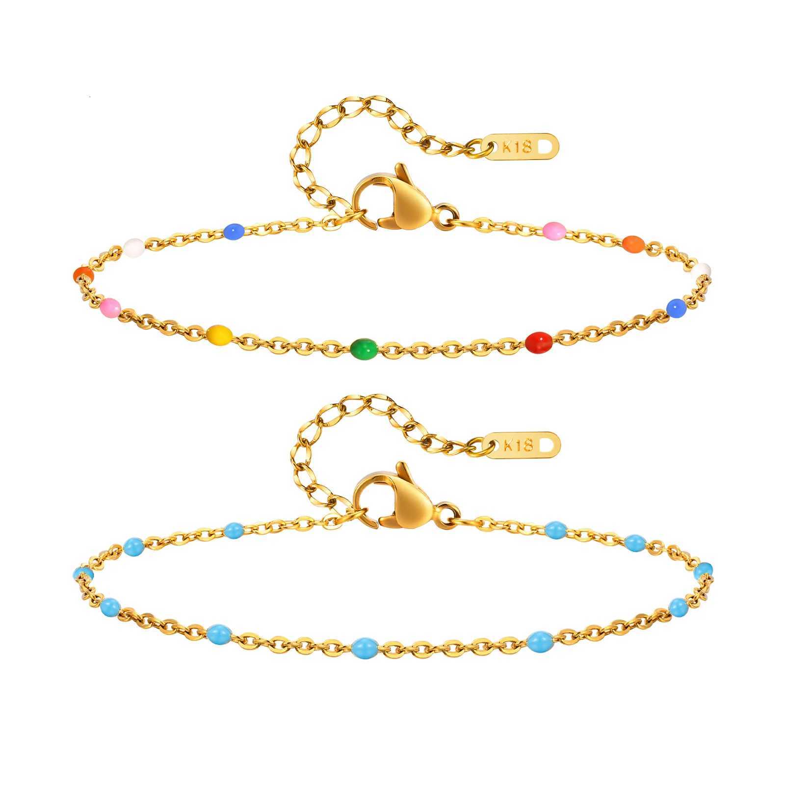 Stainless Steel Chain for Women Colorful Beads Summer 18k Gold Plated Stainless Steel Waterproof Wrist Jewelry M251213
