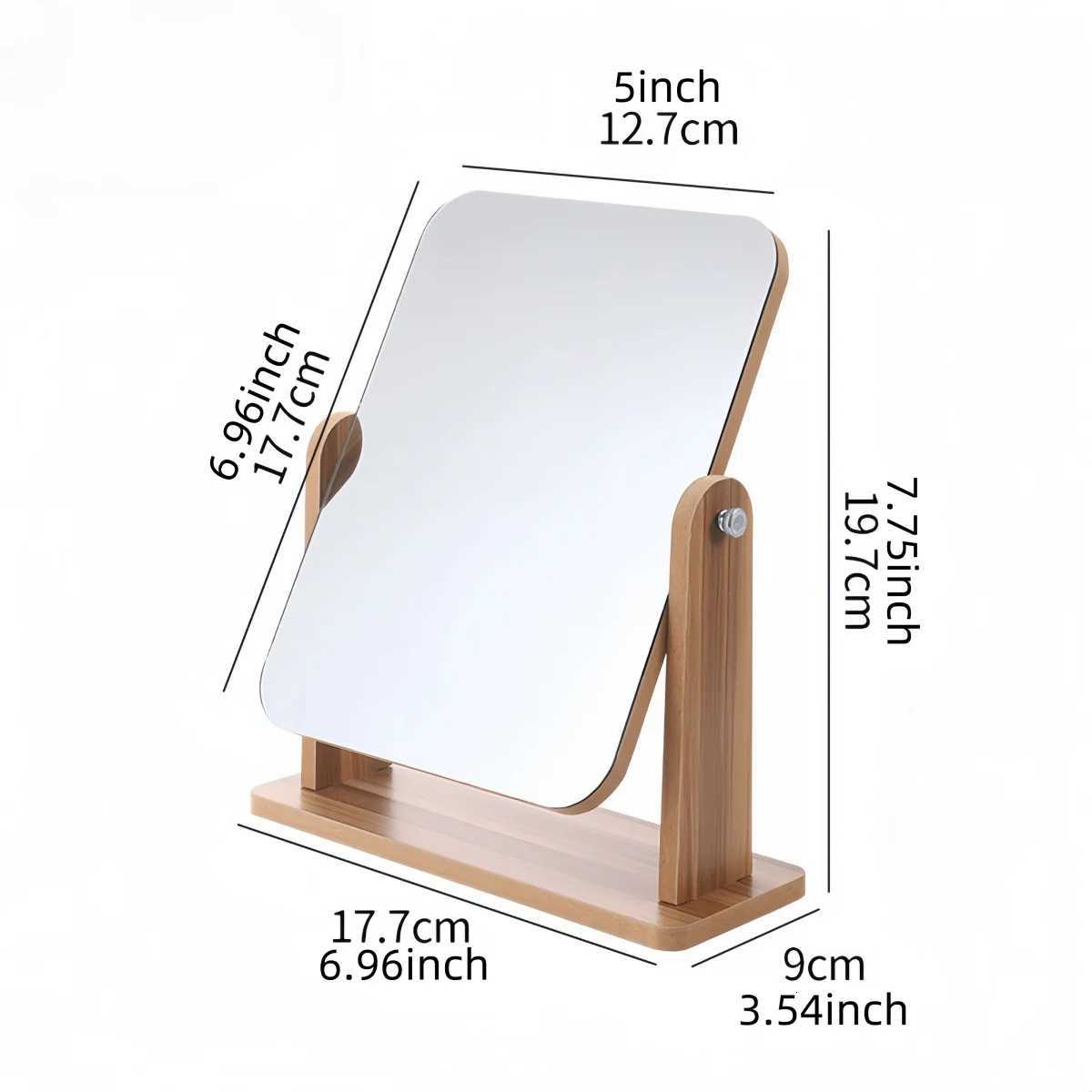 360 degree adjustable optional wooden desktop makeup mirror European minimalist beauty mirrornatural wood color mirrorT251213