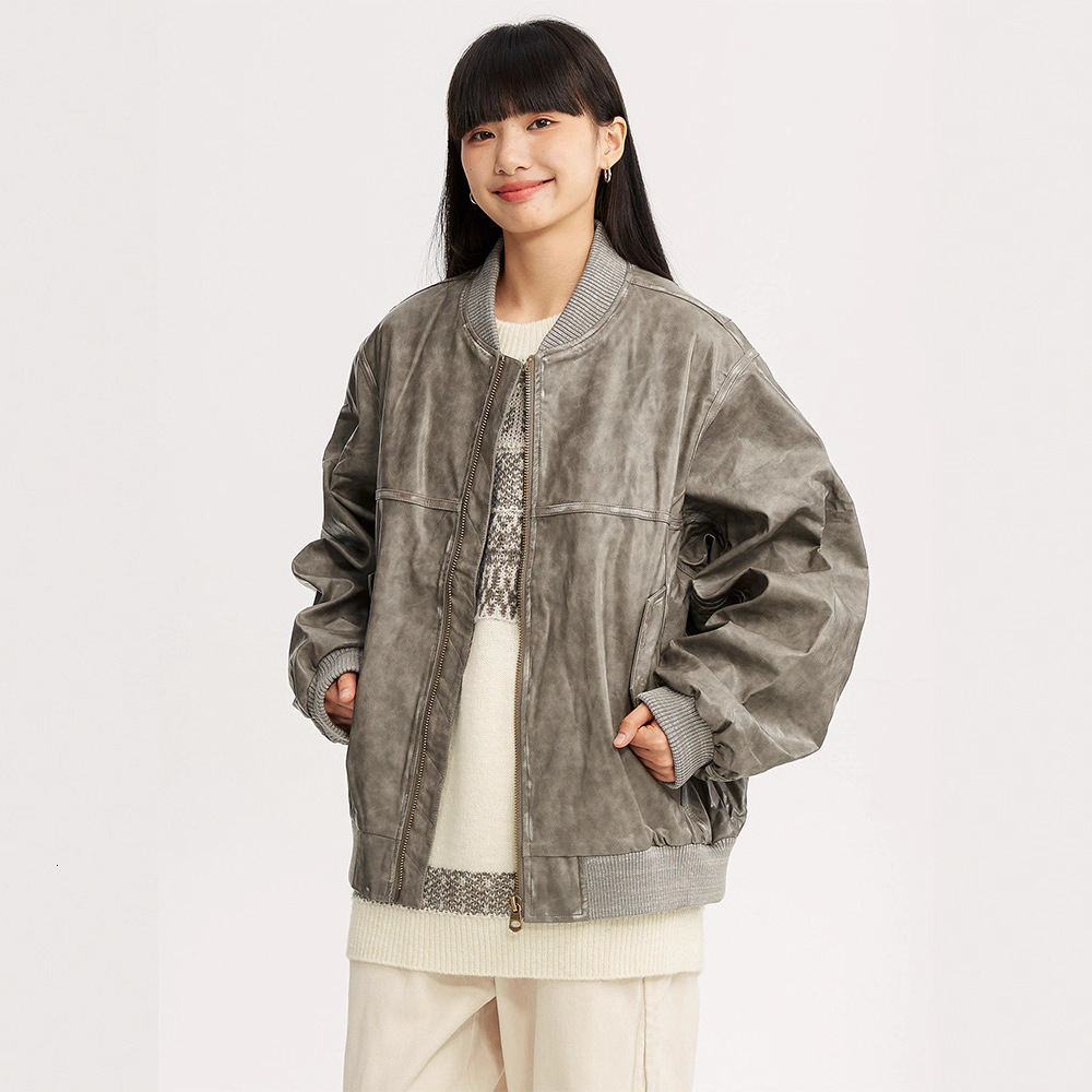 Purple Sheepskin Baseball Jacket Men Streetwear Long Sleeve Trend Casual Slim Leather Coats Male Clothes Motorcycle 241104