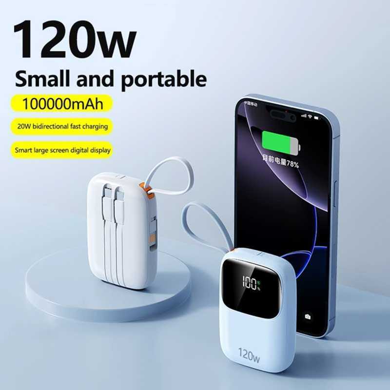 500000mAh High Capacity Power Bank Built in 3 Cables 120W er Fast Charging with DIgital Display Powerbank for iPhone H251213
