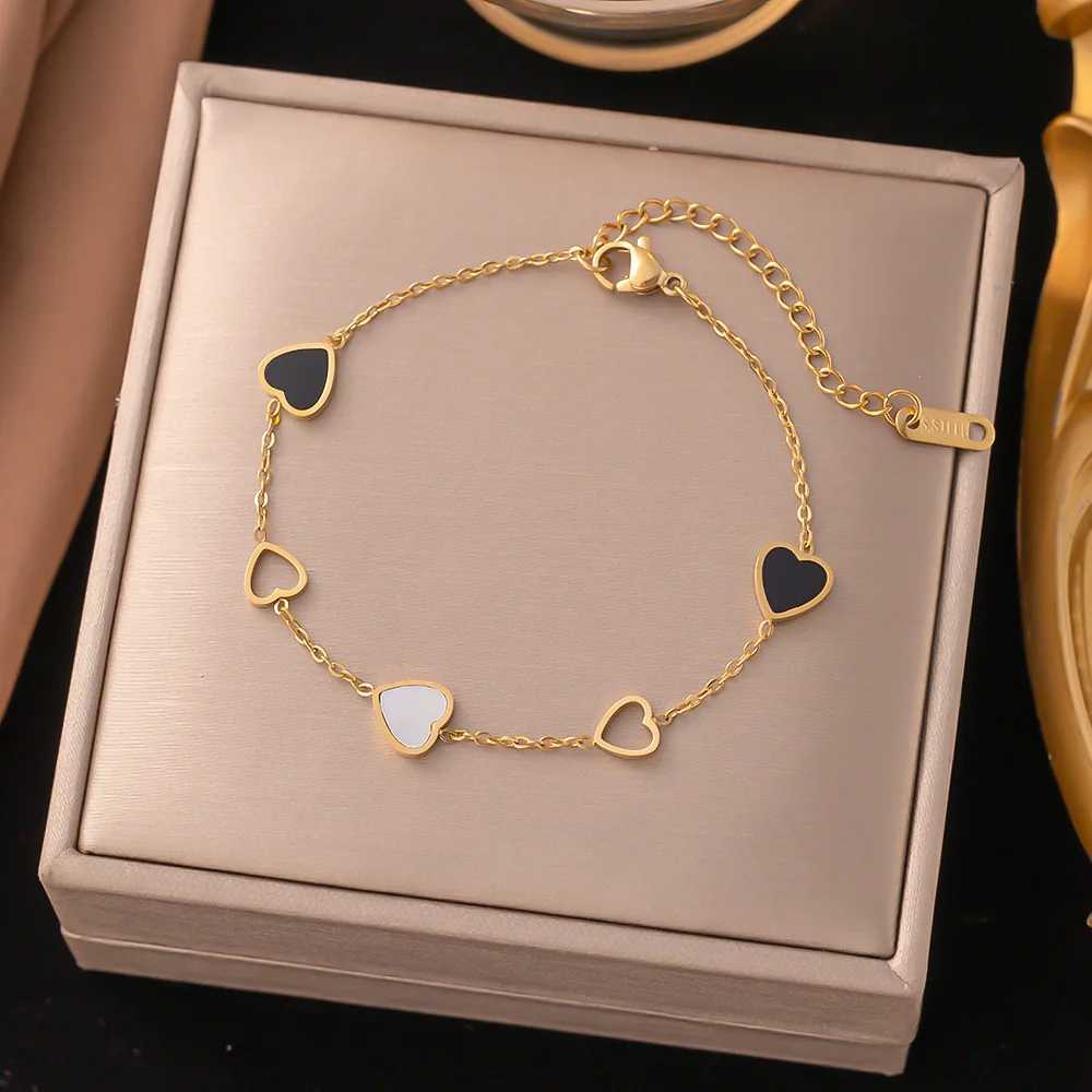 316L StainlESS Steel New Fashion Upscale Jewelry Embed Natural Seashells Heart ShAPe Charm Chain s Bangle For Women M251213
