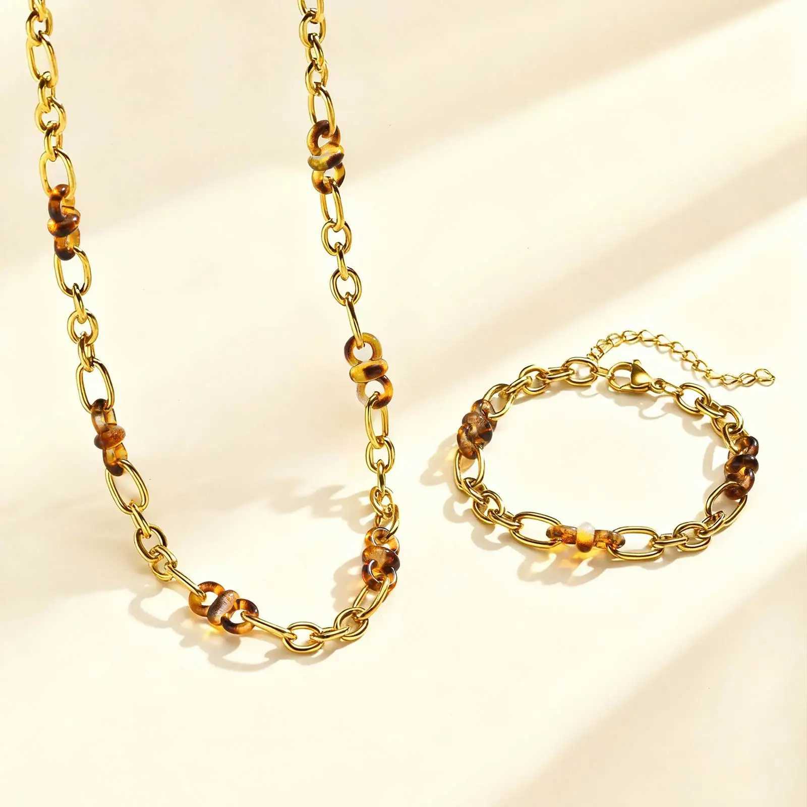 Womens Stainless Steel Enamel Link Chain Chunky Gold Plated sHypoallergenic Jewelry Gifts M251213