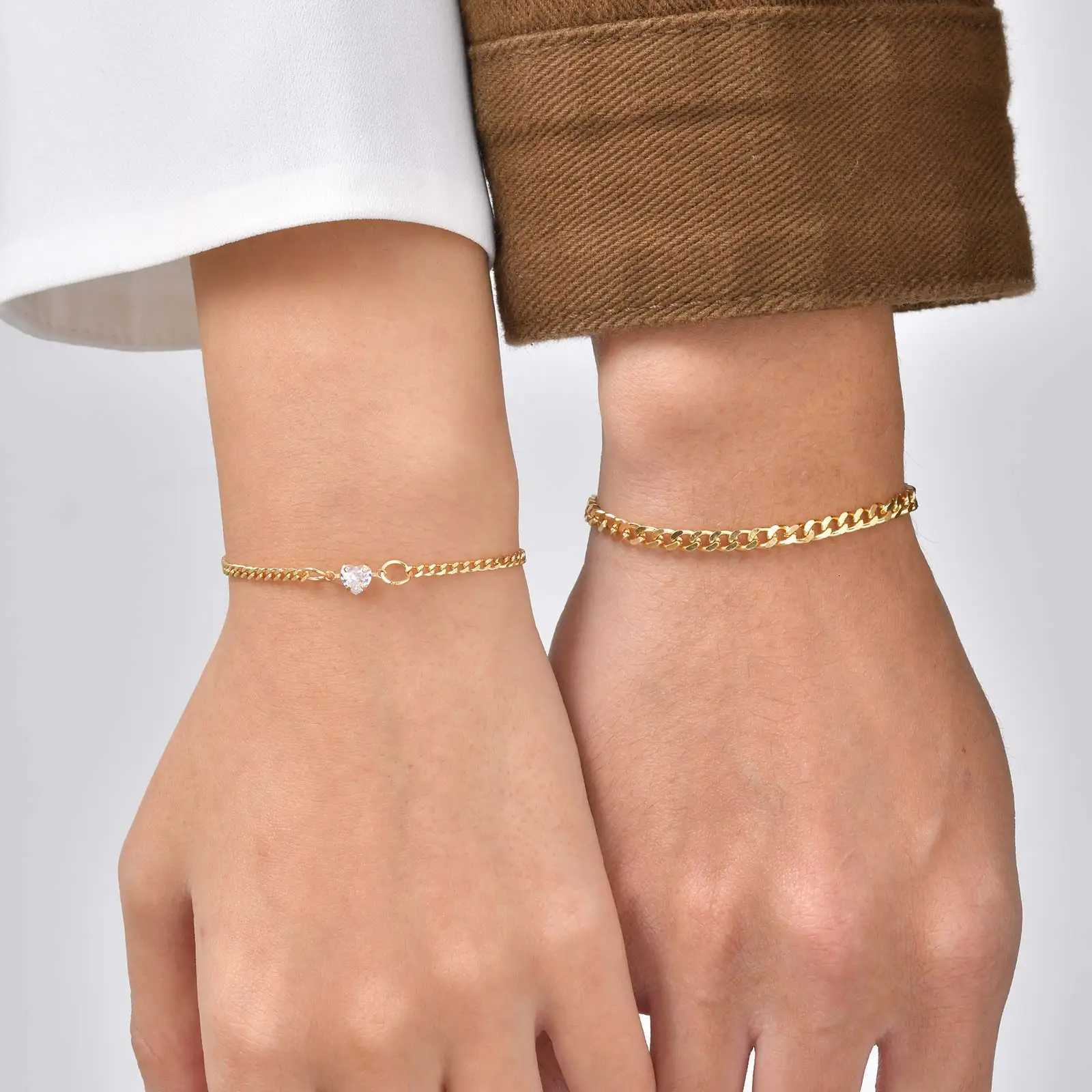 Dainty Heart Zircon Couple for Women Men Stainless Steel Link Chain Set s Fashion Jewelry Valentines Day Gift M251213