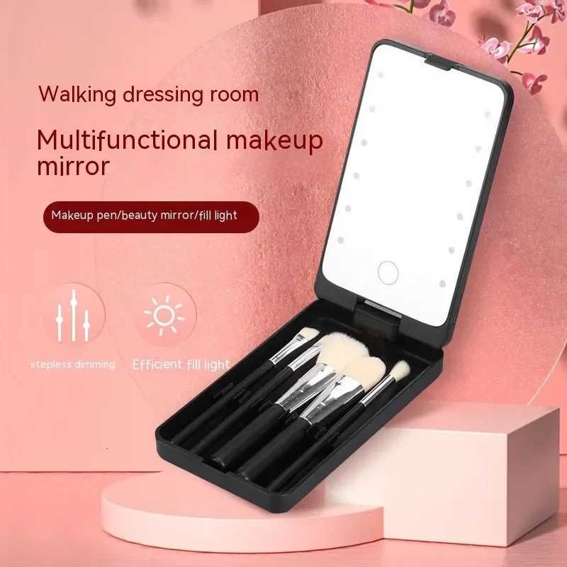 Rotatable LED Makeup Mirror Travel 5Pcs Makeup Brush USB Rechargeable with LED Mirror Case Adjustable Makeup Brush OrganizerT251213