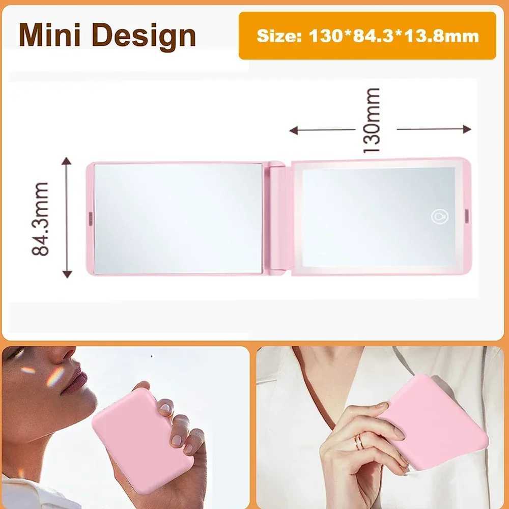 Rechargeable Travel Mirror 1x/2x Magnification Compact Mirror 3 Color Lights Pocket Portable Makeup MirrorT251213