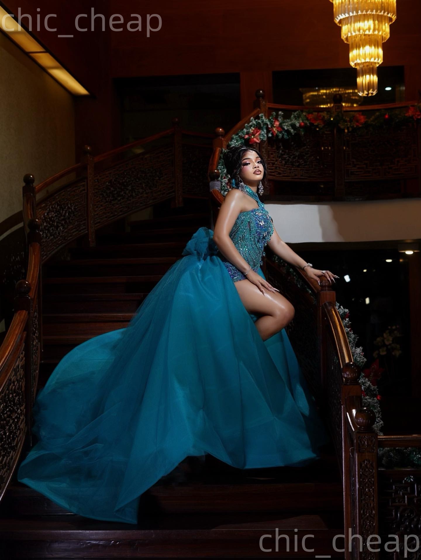 Aso Ebi Blue Sheath Prom Dresses 2026 Crystals High Split Sequined Evening Formal Party Second Birthday Engagement Gowns Plus Size Dress For Special O