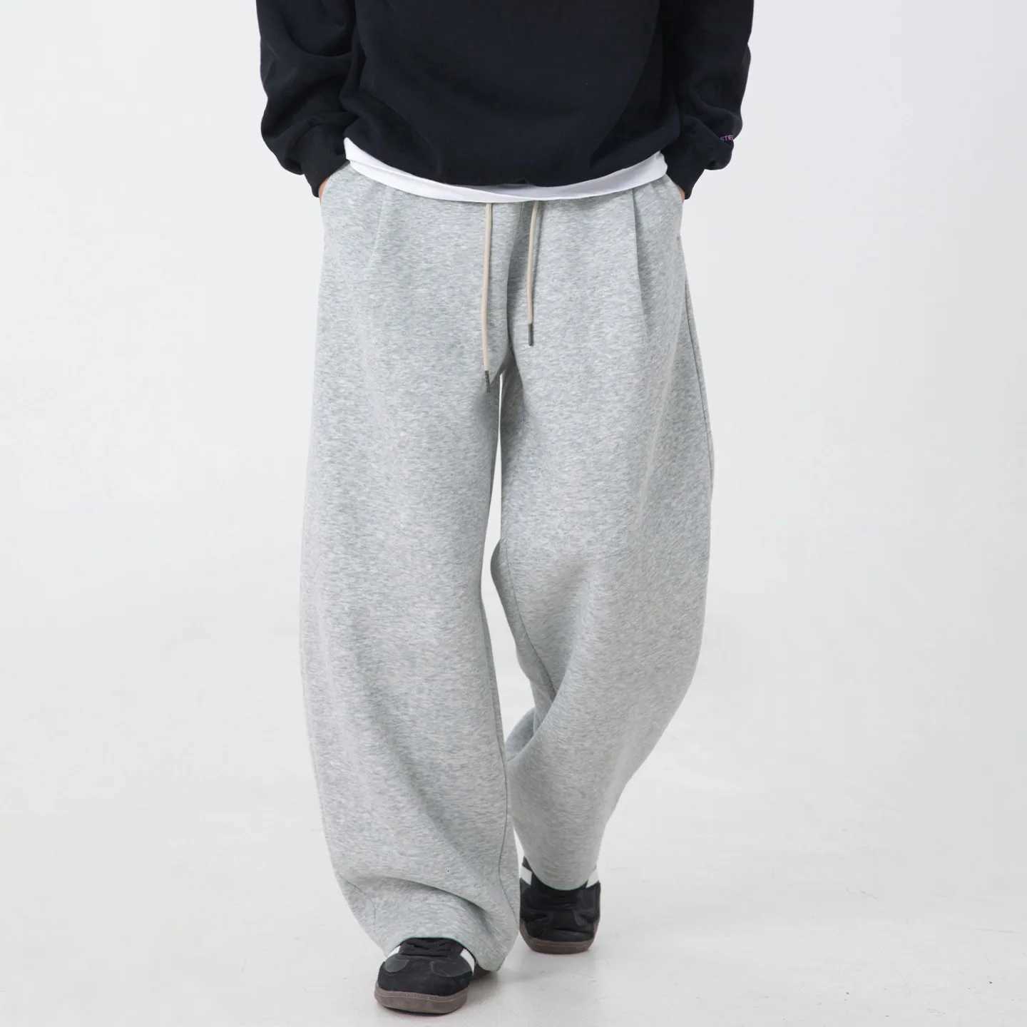 Mens Autumn Winter Wide-Leg Sweatpants - Tapered Cuff Dropped Crotch Harcoal Gray Black M-XXXL X251213