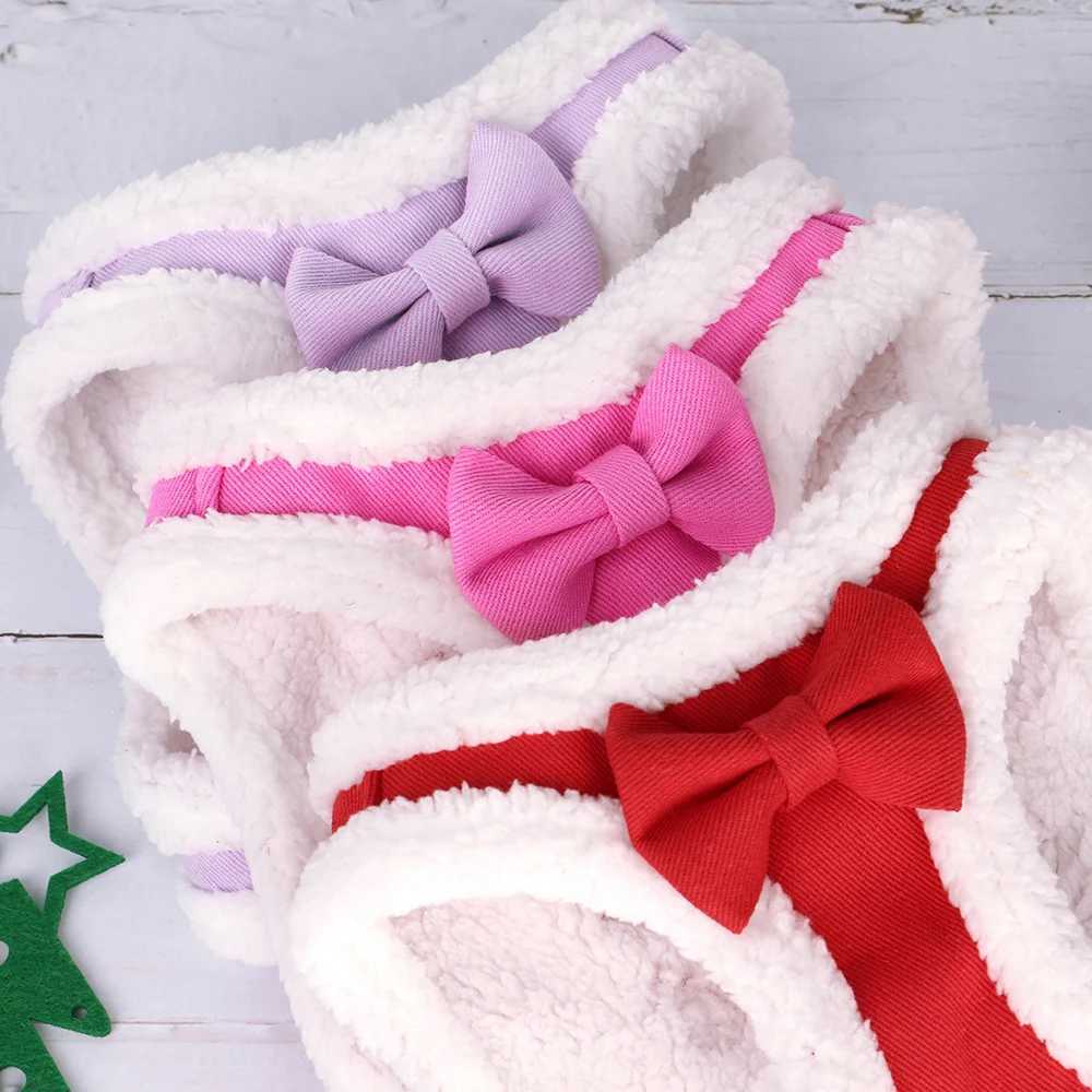 Winter Warm Dog Harness Leash Set Soft Fleece Pet Harness Vest With Cute Bowtie for Small Medium Dogs Chihuahua Walking Belt M251213