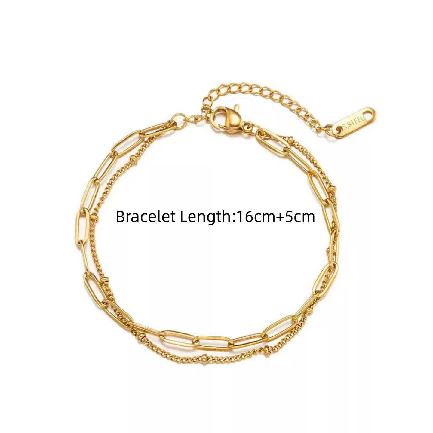 Punk Doube Layered Paperclip Beads Chain Link Female Gold Color Stainless Steel Chain s for Women Jewelry Gift M251213