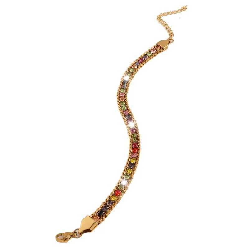 Bohemian 18K Gold Plated Stainless Steel Tennis Multi Color Zircon Chain For Women M251213