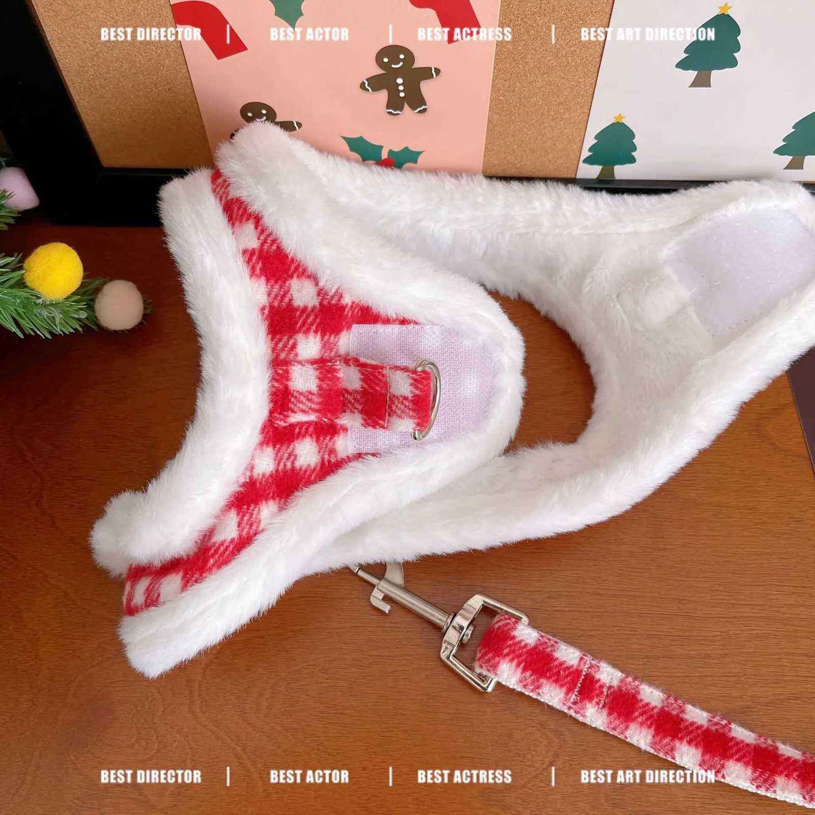 Pet New Years Plaid Traction Set Clothes Dog Cat Vest Harnesses Thick Velvet Autumn Winter Teddy Christmas and New Year Coat M251213