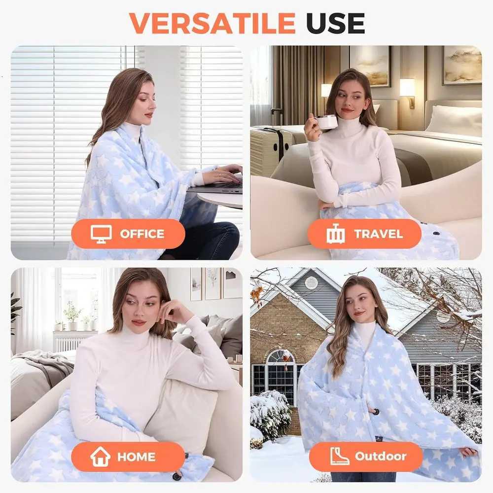 Portable Cordless Electric Heated Blanket 20000mAh Battery 3 Heating Levels 59x355 Blue Y251212