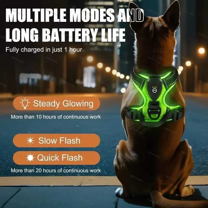 LED Glowing Luminous Dog Harnesses Essential for Dog Walking Safety At Night Dog Vest with Three LED Light Modes Rechargeable M251213