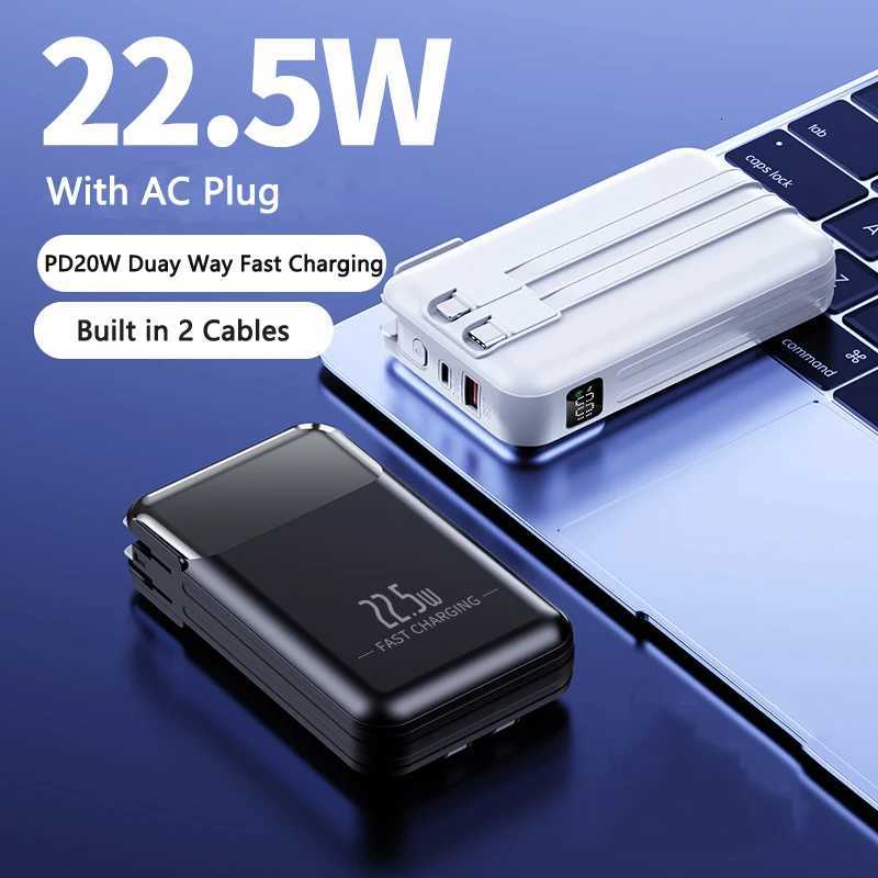 20000mAh Wall Charger Power Bank with Cable AC Plug Powerbank for iPhone 16 15 225W Fast Charging Spare Battery H251213