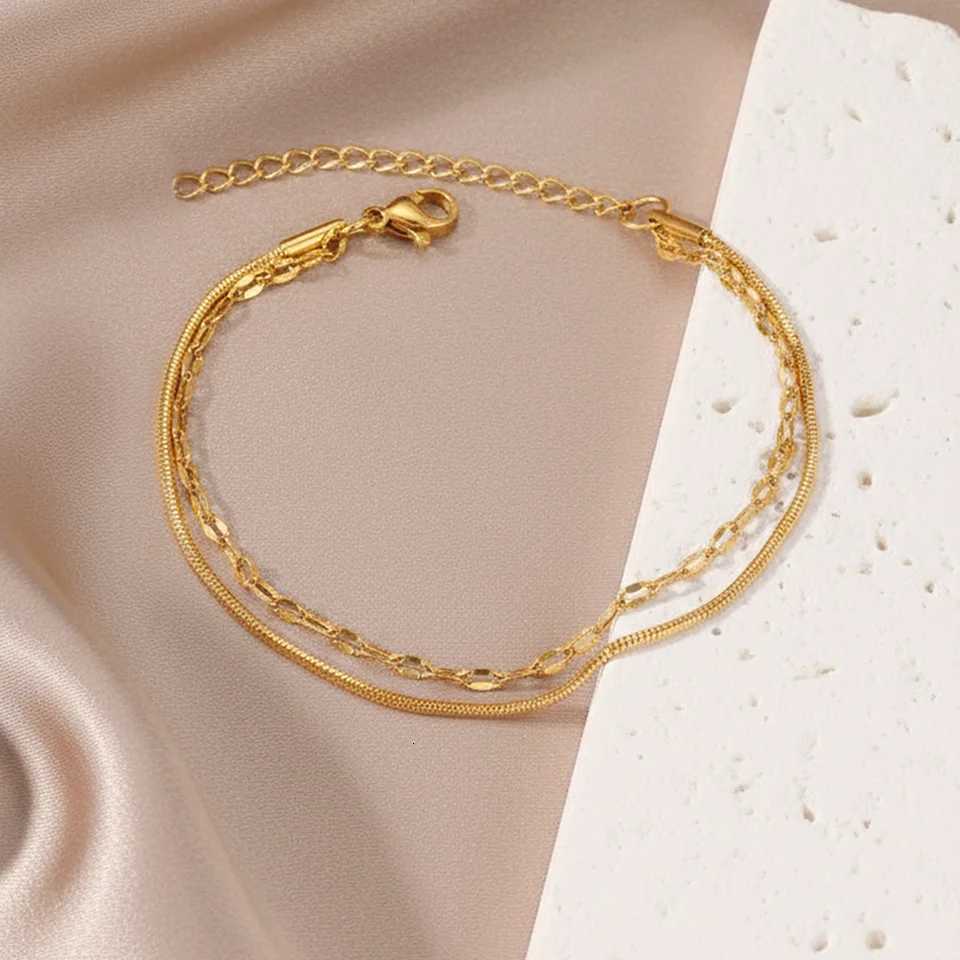 Stainless Steel Lip Chain Premium Double-Layer Minimalist Womens Fashionable Versatile Wrist Accessory Creative Gift M251213