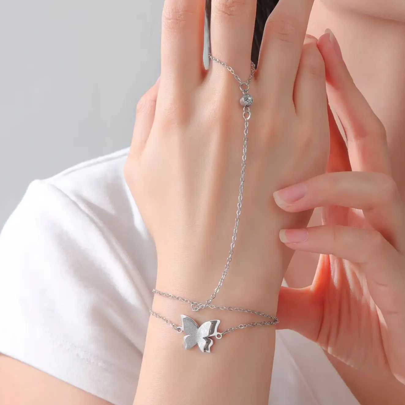 Lucktune Butterfly Charm Stainless Steel Double Layer s For Womens Hand Fashion Gold Color Jewelry Party Gift M251213