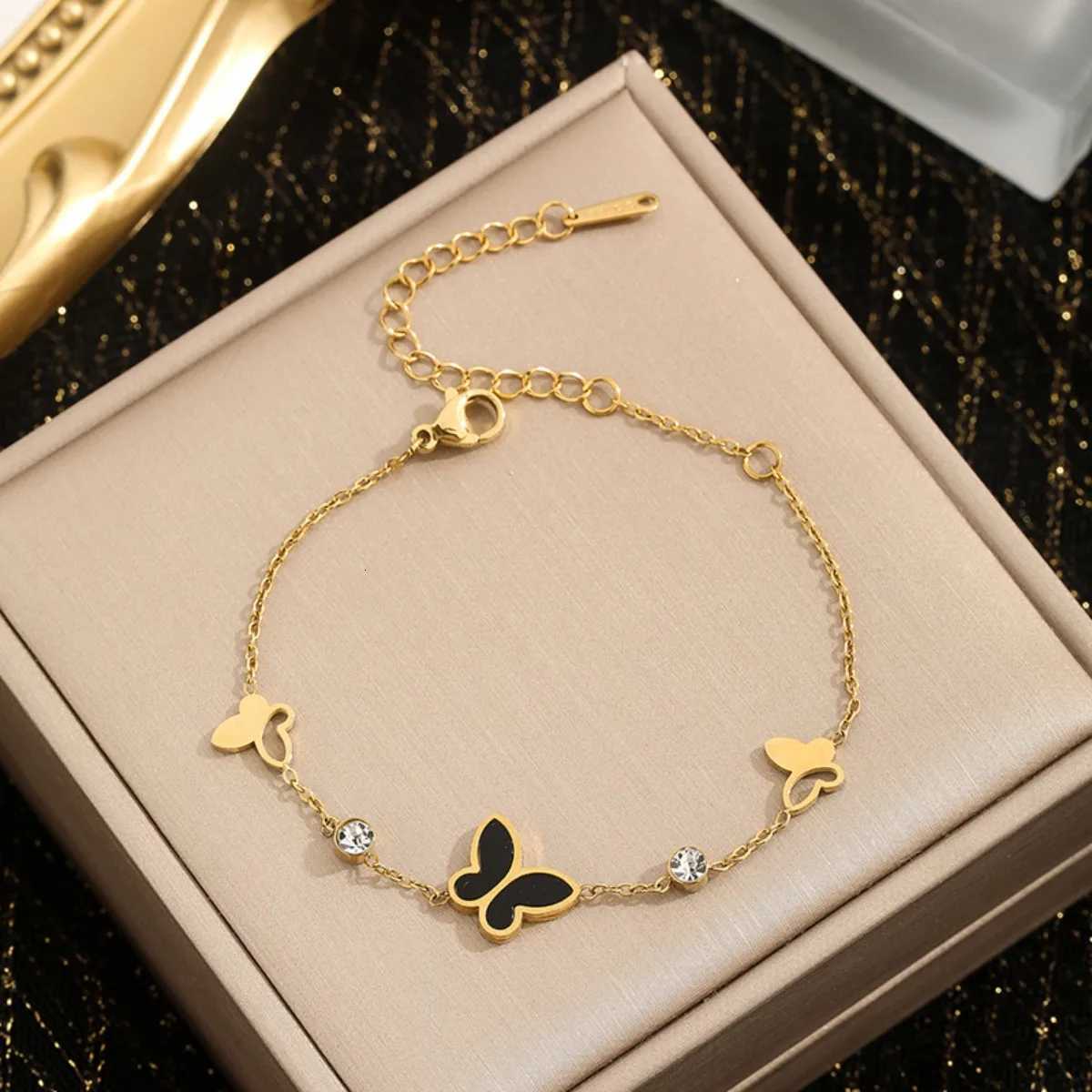 Luxury Gold Color Butterfly - Stainless Steel Jewelry for Women Hypoallergenic Gift Party Zircon Bangles Accessories M251213
