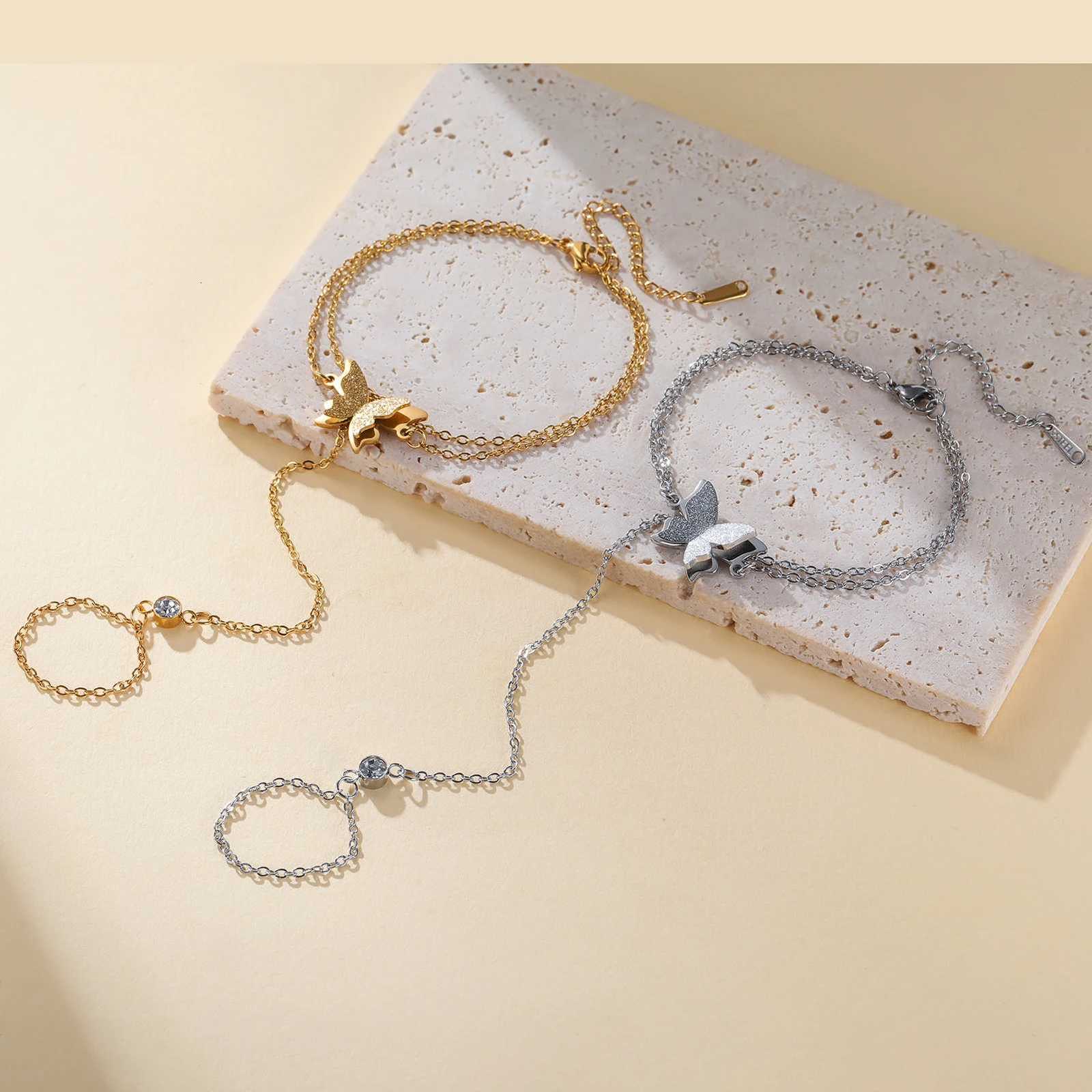 Lucktune Butterfly Charm Stainless Steel Double Layer s For Womens Hand Fashion Gold Color Jewelry Party Gift M251213