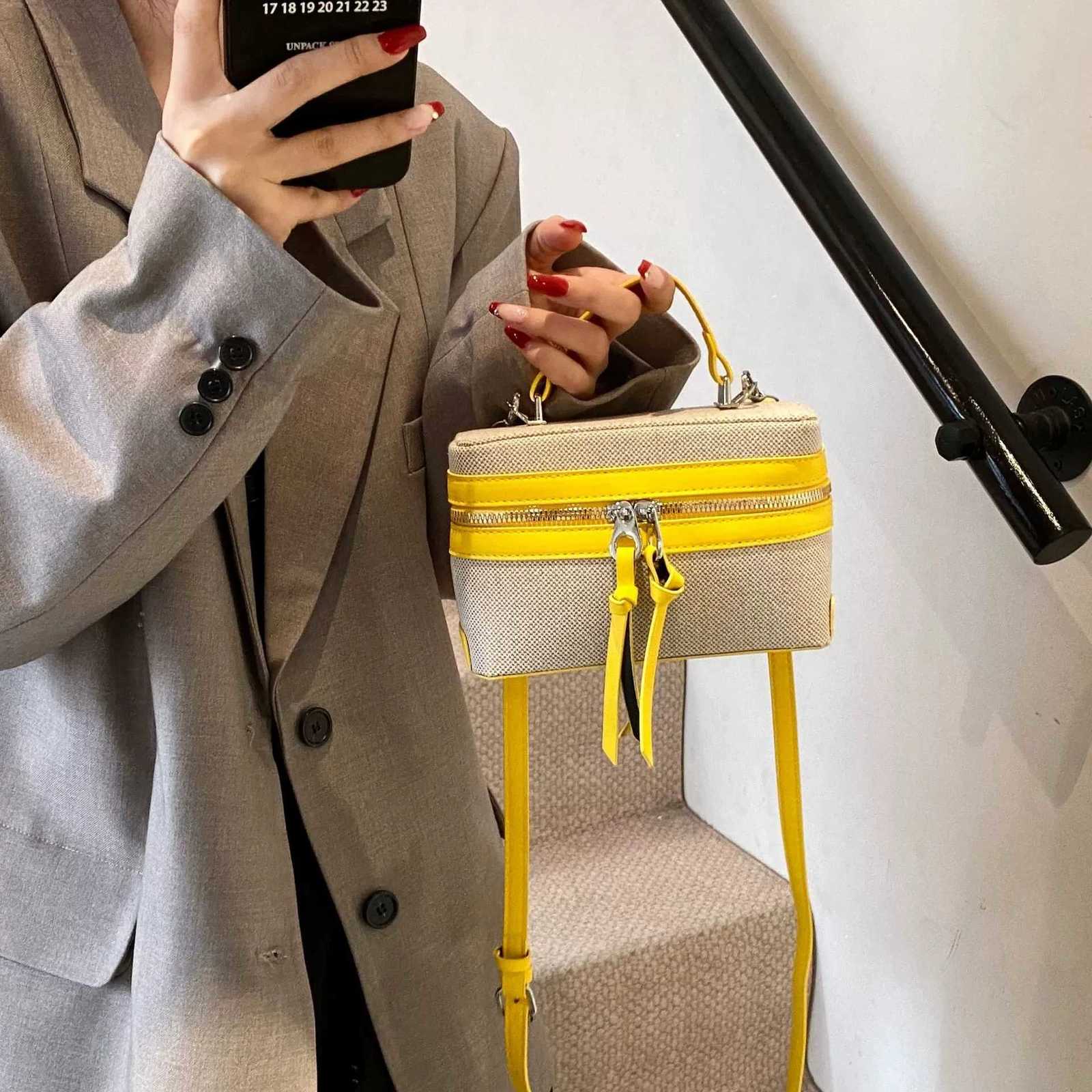 Spring/Summer Color Blocking Box Bag for Women PU Splicing Zipper Handbag Korean Casual Fashion Versatile Female Cross Body BagsT251213