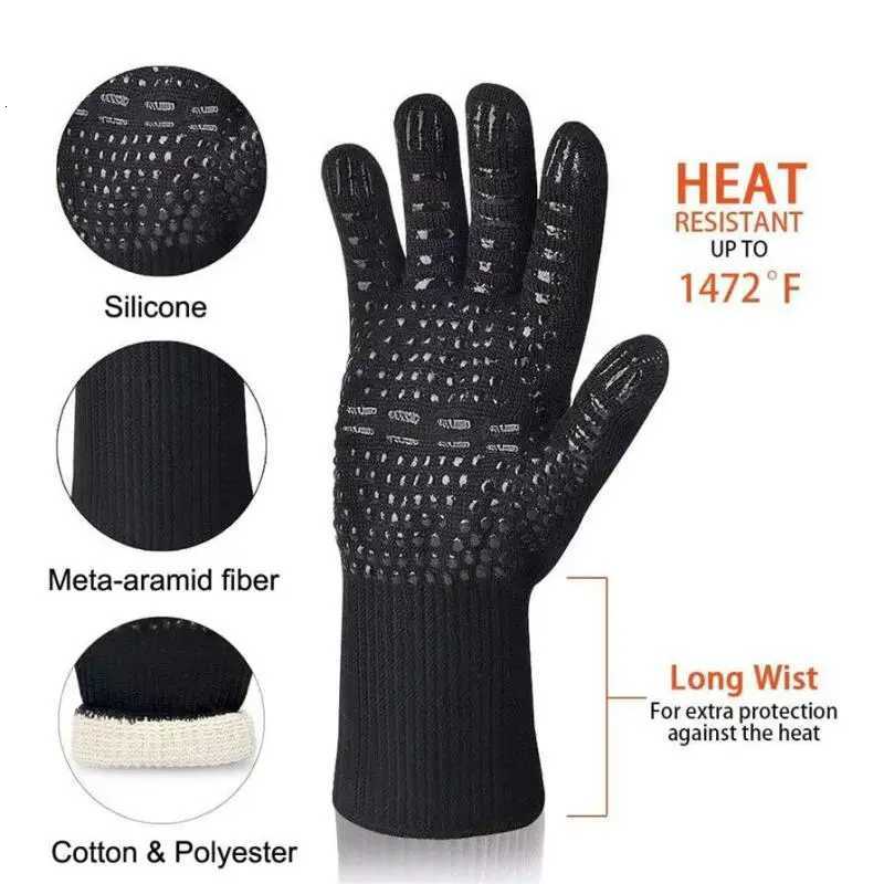 BBQ Gloves 1472 Heat Resistant Grilling Gloves Silicone Non-Slip Oven Mitts Kitchen Gloves for Barbecue Grilling Cooking Baking H251212