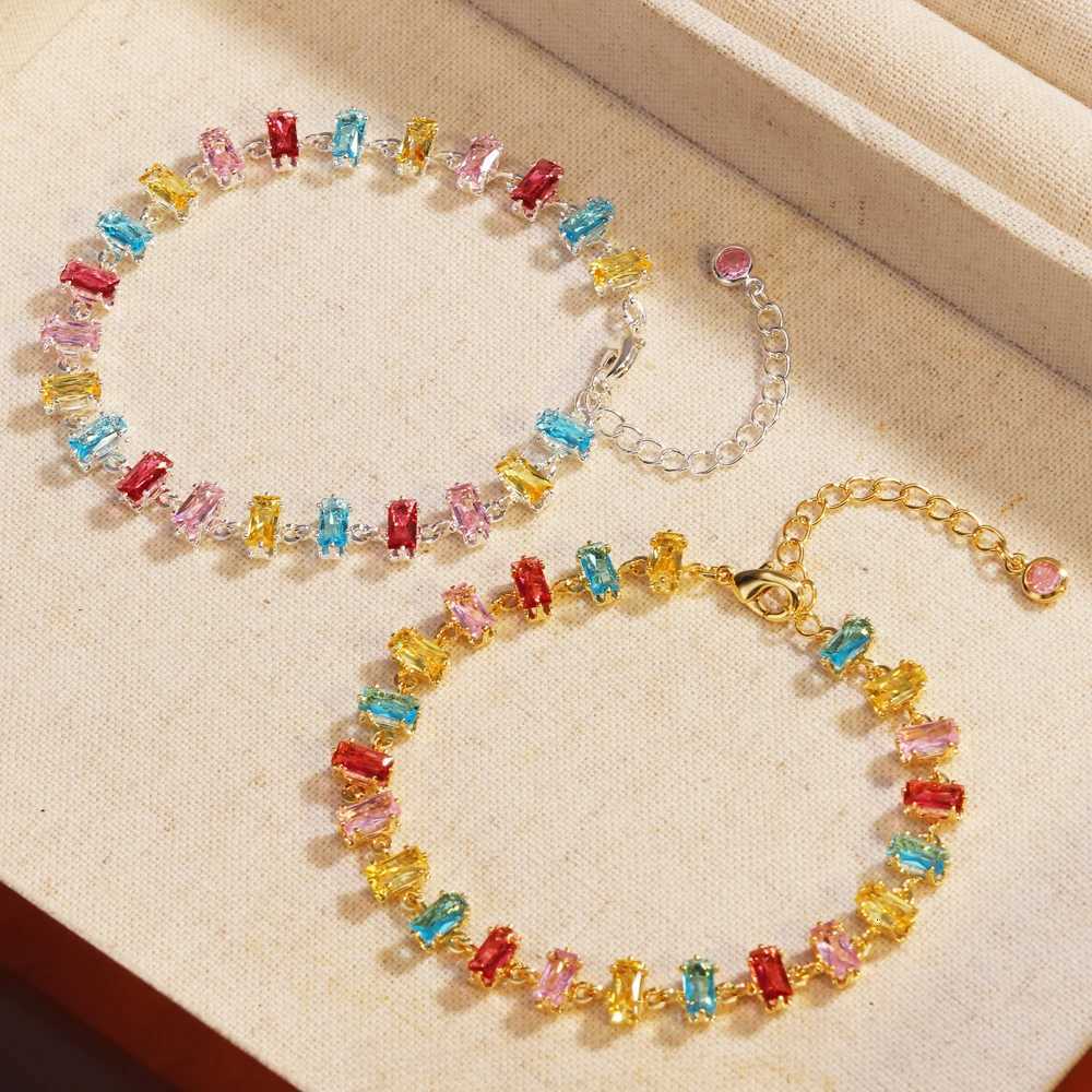 Delicate Colorful Luxury Cubic Zirconia Chain Chic Bangle Women Gold Color Wrist Wedding Engagement Party Jewelry Gift M251213