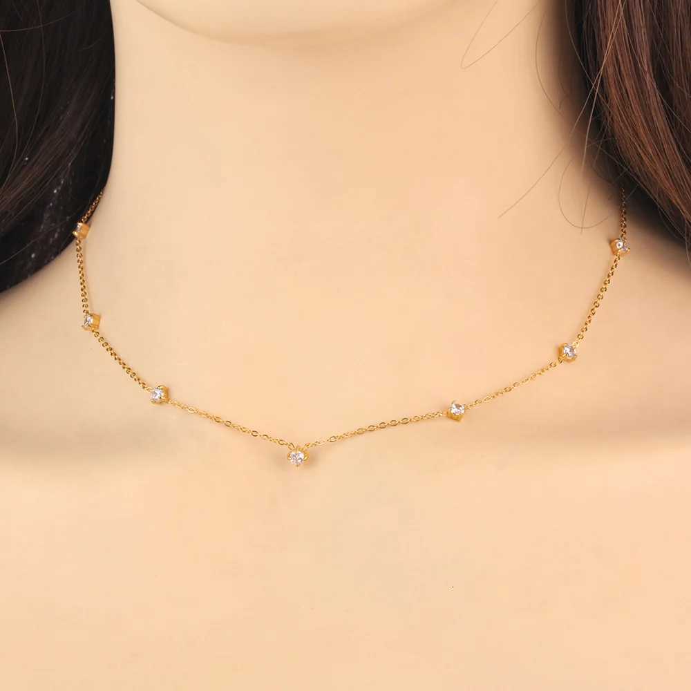 Lokaer Classic Small Dainty Cubic Zirconia Chain s for Women 18K Gold Plated Stainless Steel Wedding Jewelry B24059 M251213