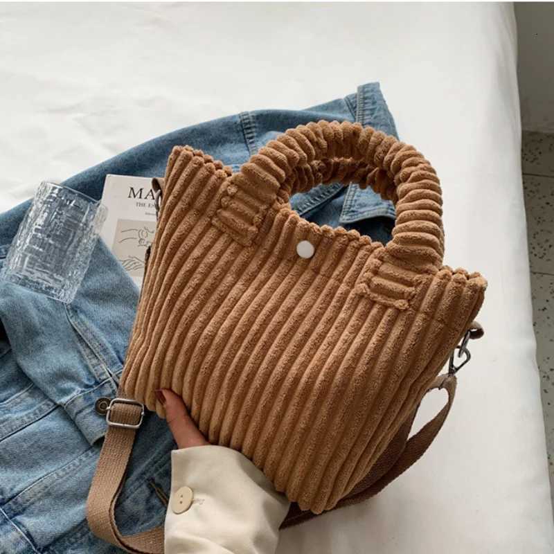 Womens handbag winter corduroy handbag small foreign texture one shoulder crossbody handbag simple bucket bagT251213