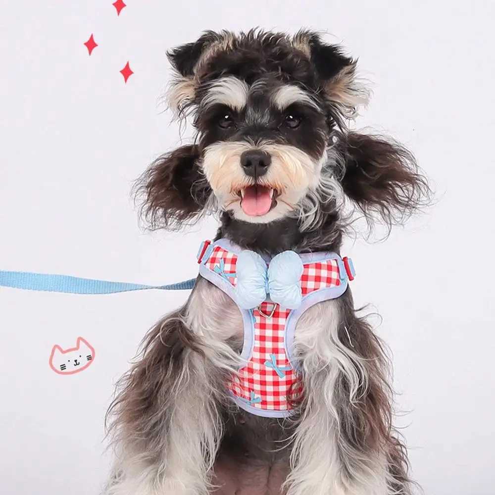 Small Dog Leash Bowknot Harness Pet Plaid Chest Strap Adjustable Item No-Pull Dog Harness And Leash Set Outdoor Pet Braces M251213