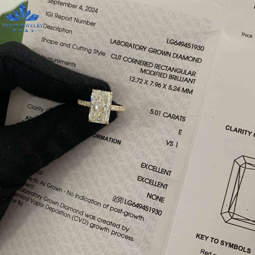 Custom 14K 18K Gold 2CT 3CT 5CT Radiant Cut D VS1 VVS1 IGI Certified Lab Grown Diamond Engagement Wedding Ring for Women