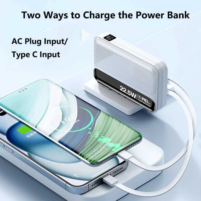Power Bank 20000mAh Built-in Cable Plug Wall Charger Power Bank 225W Fast Charging for IPhone16 External Battery H251213