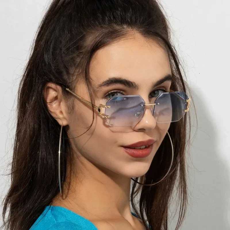 Vintage Rimless Sunglasses Women Men Brand Designer Polygon Sun Glasses Female Trendy Rectangle Cutting Len Shades Eyewear UV400T251213