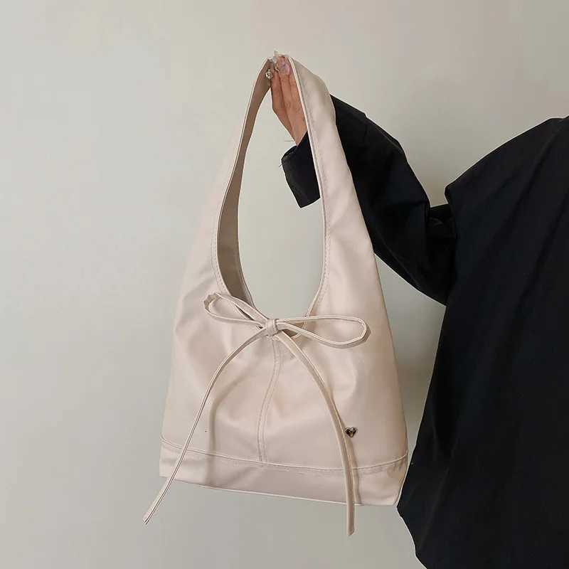 Trendy 2025 Korean Waxed Leather Bow Shoulder Bag Spacious Womens Crossbody Tote for Daily CommuteT251213