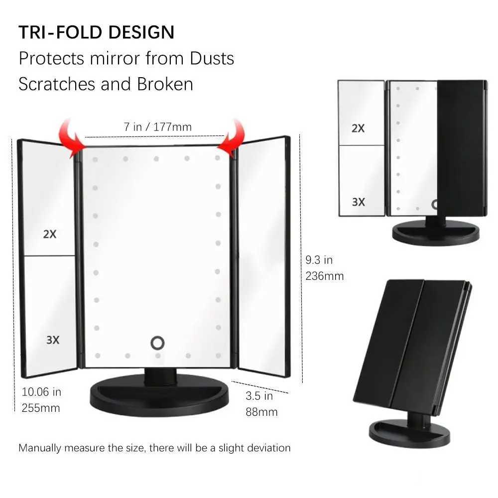 22 LED Light Makeup Mirror 2/3X Magnifying 3 Folding Cosmetic Mirrors Touch Screen Control Dressing Desktop Beauty Vanity MirrorT251213